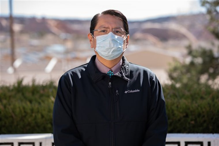 Navajo Nation President Jonathan Nez wears a mask at his home in Window Rock, Ariz., where he has been quarantining since learning that he and Vice President Myron Lizer were exposed to someone with COVID-19.