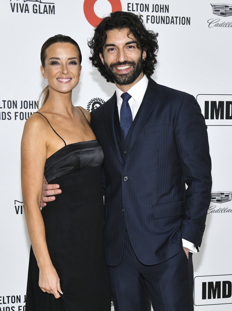 Justin and Emily Baldoni at 28th Annual Elton John AIDS Foundation Academy Awards Viewing Party 