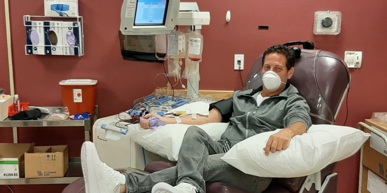George Tzagournis donates his plasma on April 15 in Columbus, Ohio, after recovering from COVID-19.