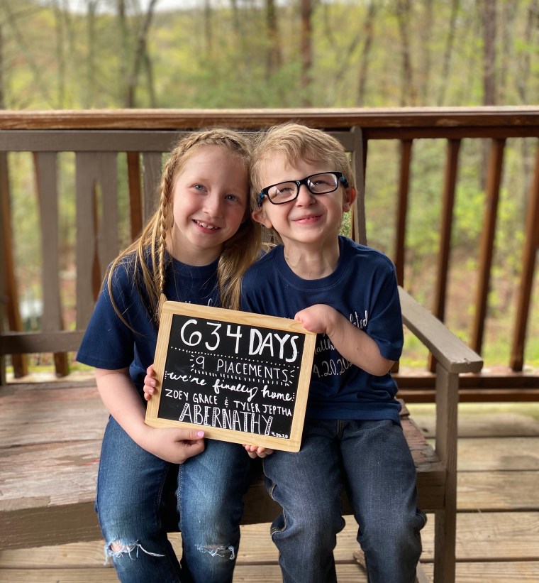 Tyler and Zoey are pictured after their adoption into the Abernathy family became official on April 20, 2020.