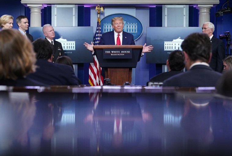 Image: President Donald Trump speaks during the daily briefing on the novel coronavirus, which causes COVID-19, in the Brady Briefing Room of the White House
