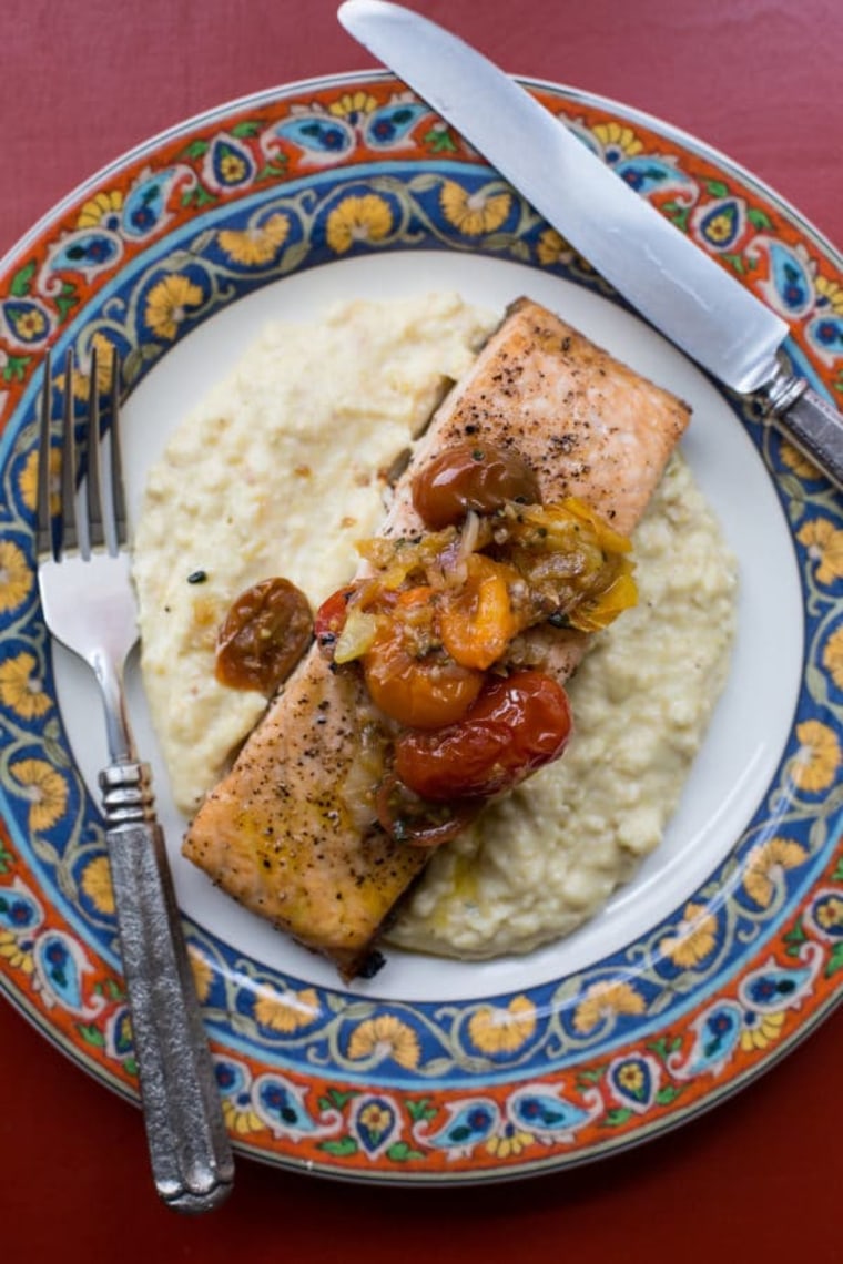 Salmon with Polenta and Warm Tomato Vinaigrette