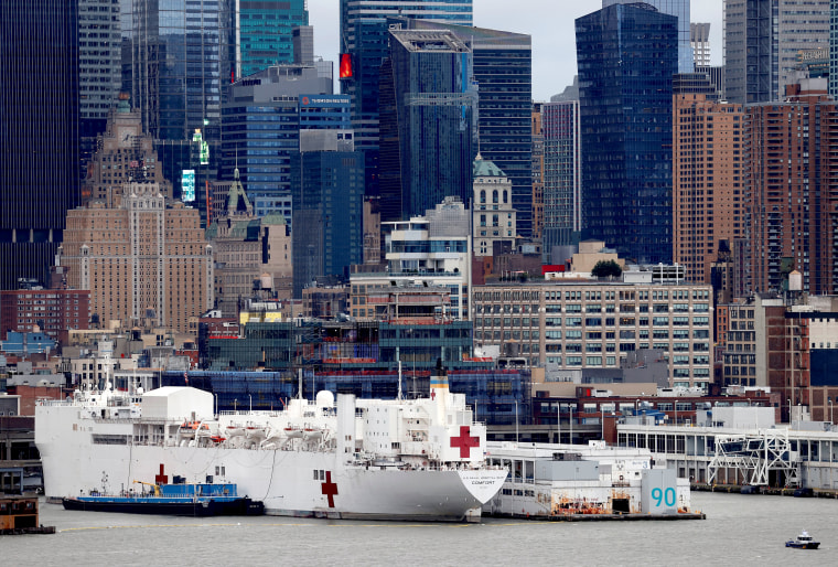 Image: The USNS Comfort is seen docked at Pier 90 in Manhattan during the outbreak of the coronavirus disease (COVID-19) in New York