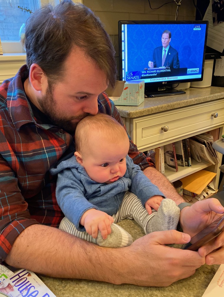 Matt Rivera, a "Meet the Press" senior producer and husband to Kasie Hunt, with their 7-month-old son Mars.