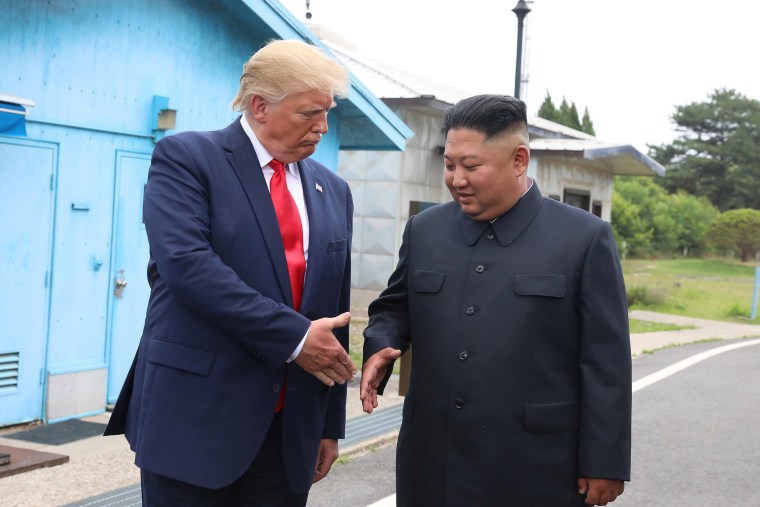 Image: North Korean leader Kim Jong Un and President Donald Trump inside the demilitarized zone (DMZ) separating the South and North Korea on June 30, 2019 in Panmunjom, South Korea.
