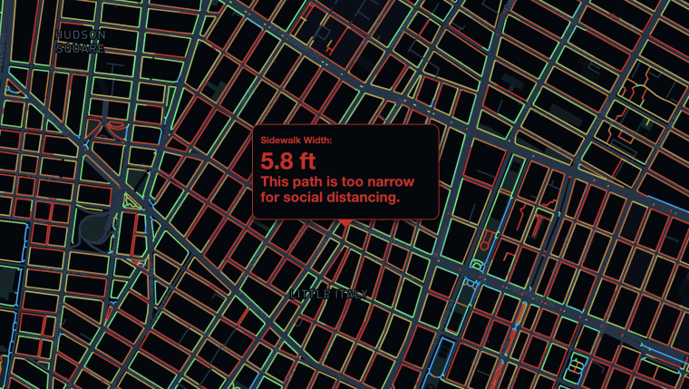 A visualization mapping out the width of every New York City street shows that it is "extremely difficult, if not impossible, to maintain social distance"