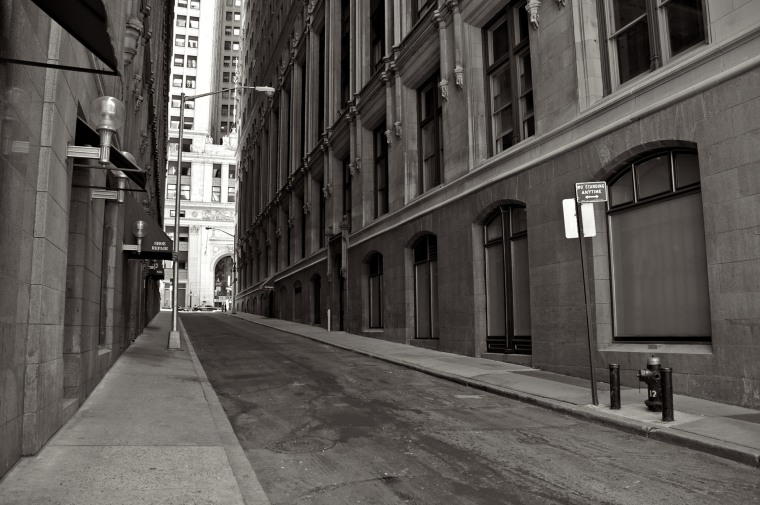 One of Manhattan's narrow Financial District streets in New York.