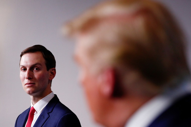 Image: White House senior adviser Jared Kushner looks on as President Donald Trump leads the daily coronavirus response briefing at the White House