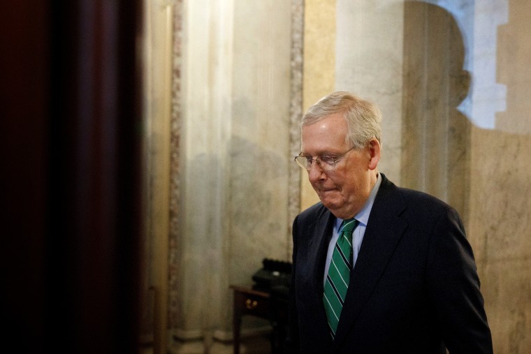 Image: Senate Majority Leader Mitch McConnell leaves Capitol Hill on April 16, 2020.