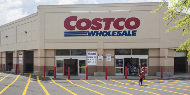 Entrance to large Costco warehouse superstore in Manassas, Virginia, USA