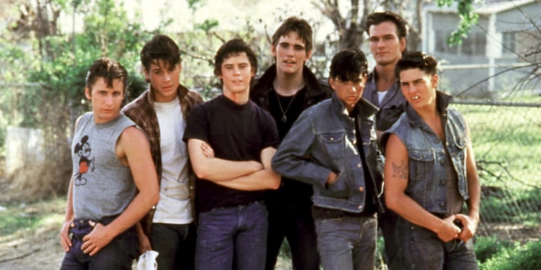 Emilio Estevez, Rob Lowe, C.Thomas Howell, Matt Dillon, Ralph Macchio, Patrick Swayze and Tom Cruise in "The Outsiders."