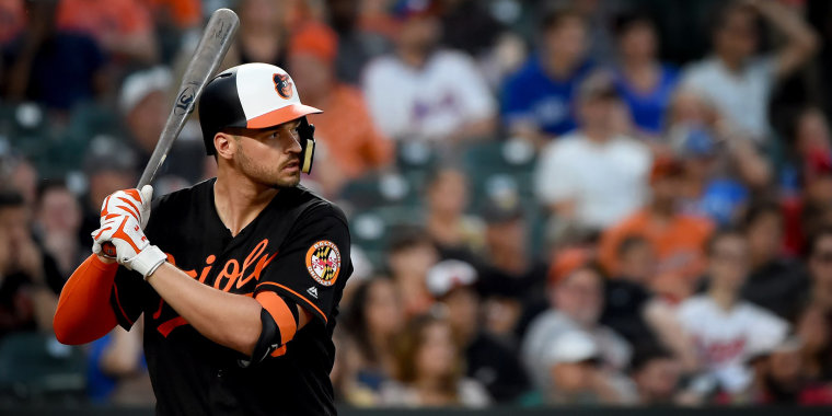 Trey Mancini of the Baltimore Orioles at bat at Camden Yards in Maryland on Aug. 2, 2019.