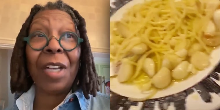 Whoopi Goldberg prepared a garlic pasta dinner for herself at home.
