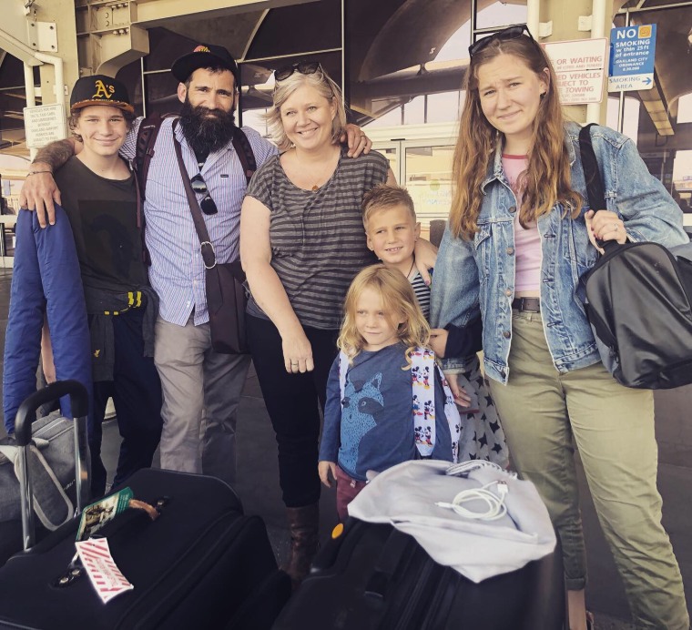 Janelle Hanchett with her husband, Mac, and their children, Ava, 18, Rocket, 14, George, 9, and Arlo, 5.