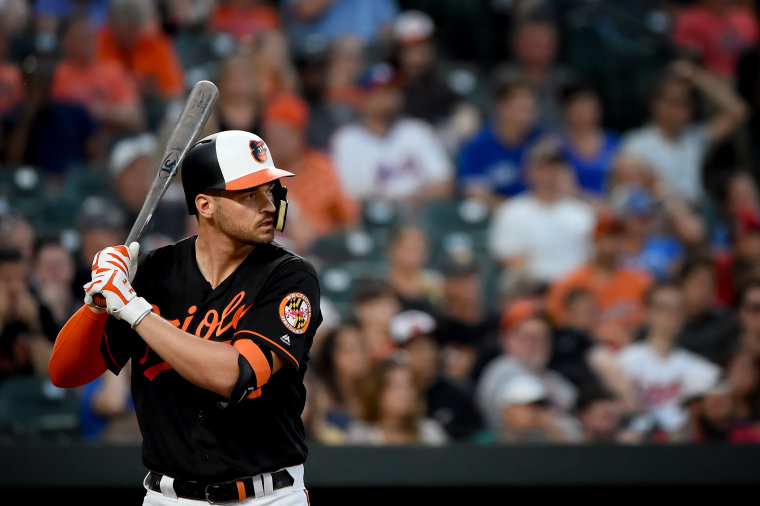 Image: Trey Mancini of the Baltimore Orioles at bat at Camden Yards in Maryland on Aug. 2, 2019.