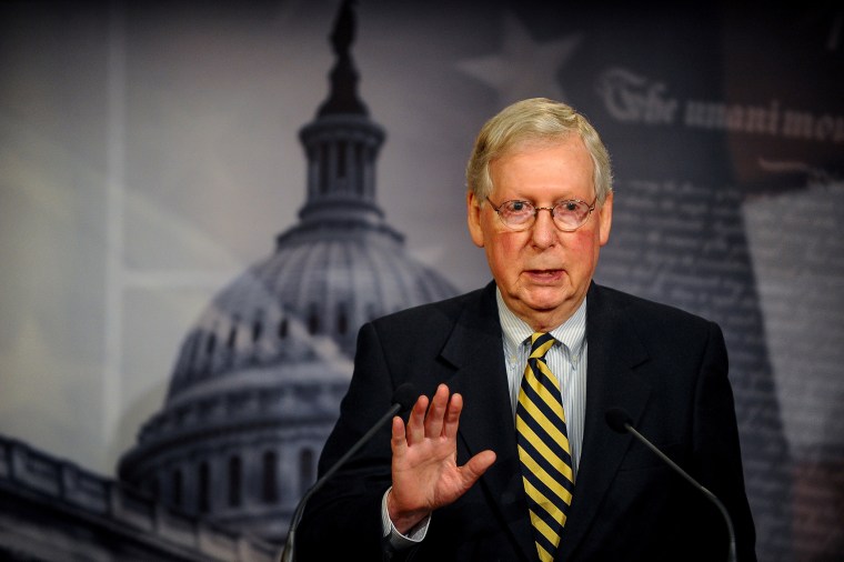 Image: Mitch McConnell speaks to the media after a meeting to wrap up work on coronavirus economic aid legislation