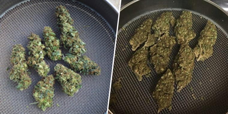 Image: Marijuana buds grown indoors at the University of Mississippi, left, and buds received through the DEA after confiscation.