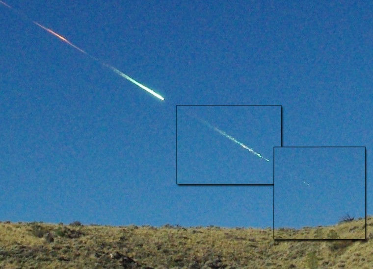 Lisa Warren of Reno, Nev., took these three photographs of the Sutter's Mill meteoroid in flight at Rancho Haven, in April 2012.