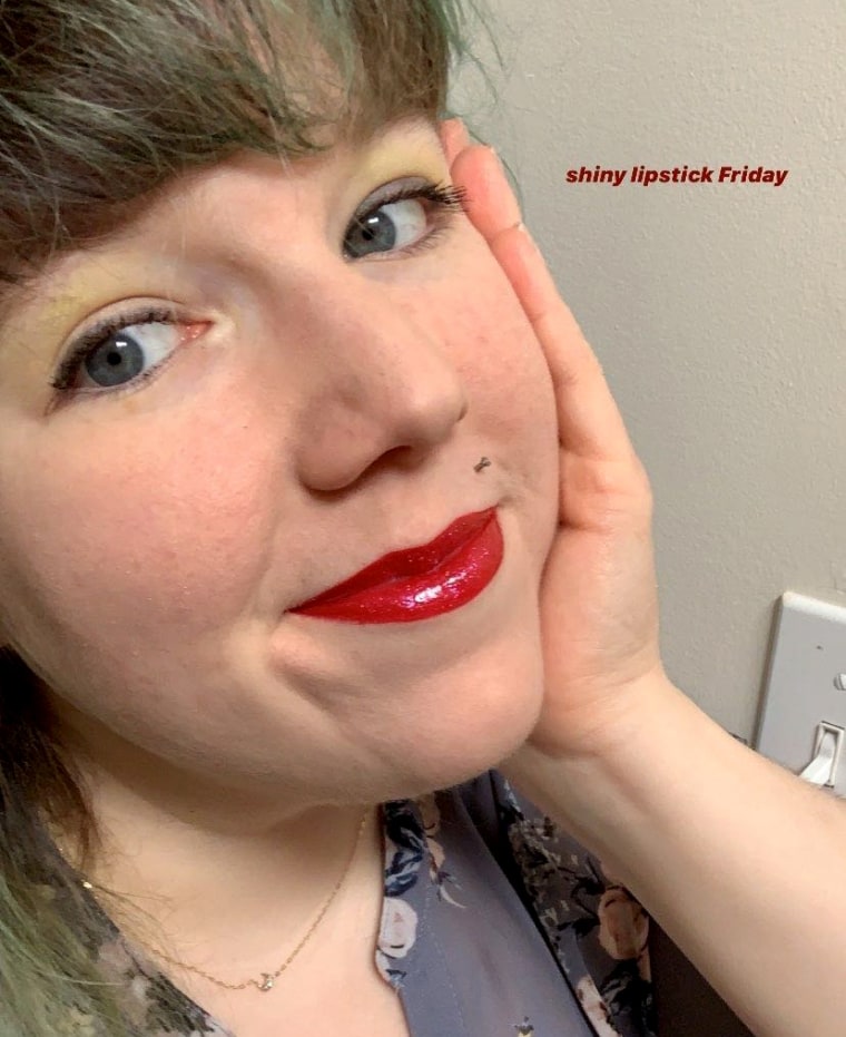 Image: Amanda Brennan wears red lipstick.