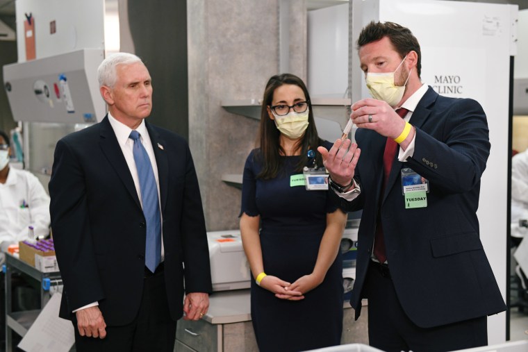 Vice President Mike Pence tours Mayo Clinic facilities supporting coronavirus disease research and treatment in Rochester, Minnesota