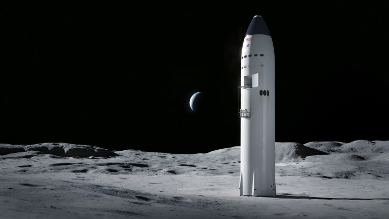 IMage: Artist concept of the SpaceX Starship on the surface of the moon.