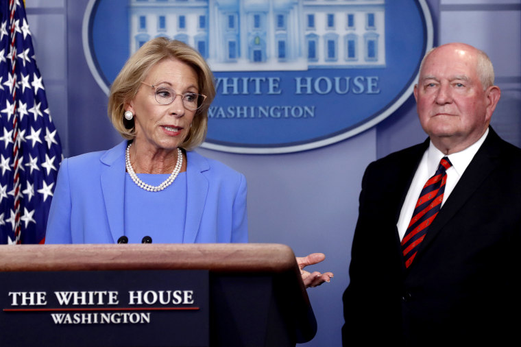 Education Secretary Betsy DeVos speaks about the coronavirus at the White House on March 27, 2020.