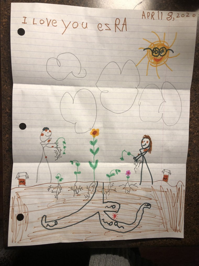 Meg St-Esprit's 5-year old niece Avery sent her 6-year-old son Ezra McKivigan a letter and he and his siblings are busy drafting a reply. Sending letters brings a little excitement to the family's pandemic life. 
