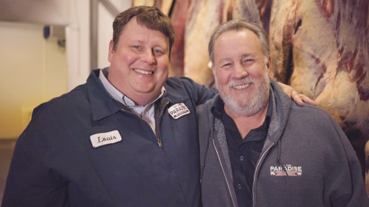 Lou (left) and Mario Fantasma (right), co-owners of Paradise Locker Meats in Trimble, Missouri.