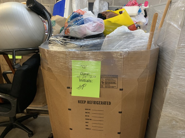 A box of quarantined donations at an Arc Thrift Store