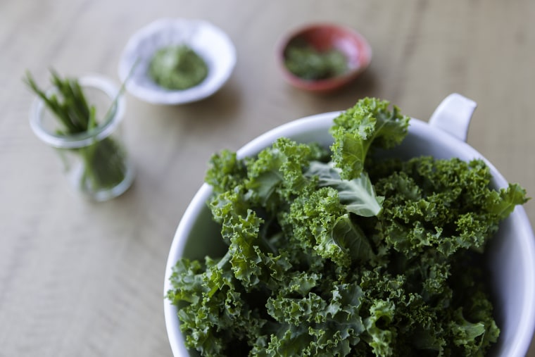 Overhead view of kale and herbs