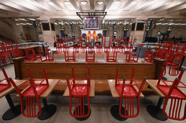 An empty restaurant at Grand Central Station on March 25, 2020 in New York City.