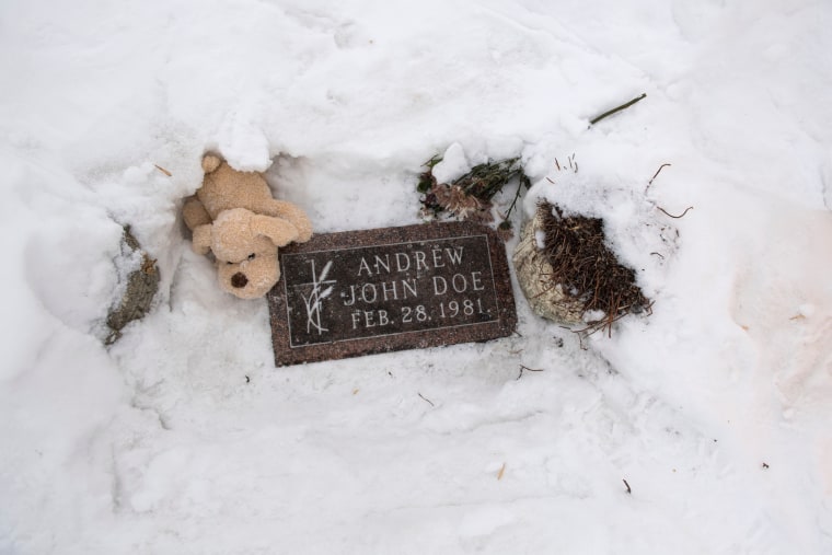 The grave of Baby Andrew John Doe, an infant who was found dead in a ditch in 1981 in Sioux Falls, S.D.