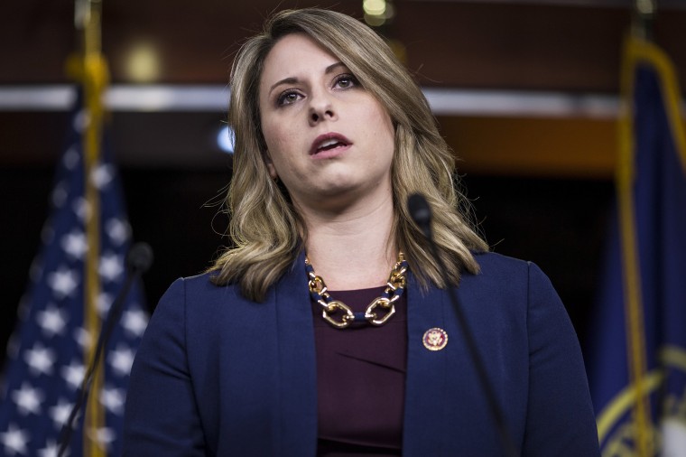 Image: Rep. Katie Hill (D-CA) speaks during a news conference on April 9, 2019 in Washington, DC.