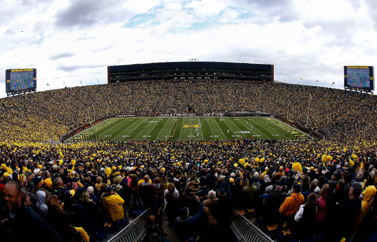 Image: The Michigan Wolverines kick off against the Michigan State Spartans at Michigan Stadium in Ann Arbor in 2015.