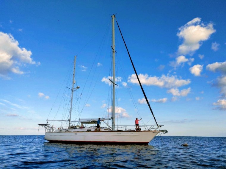 Amy Morin on her sailboat, which she has called home for about four years.