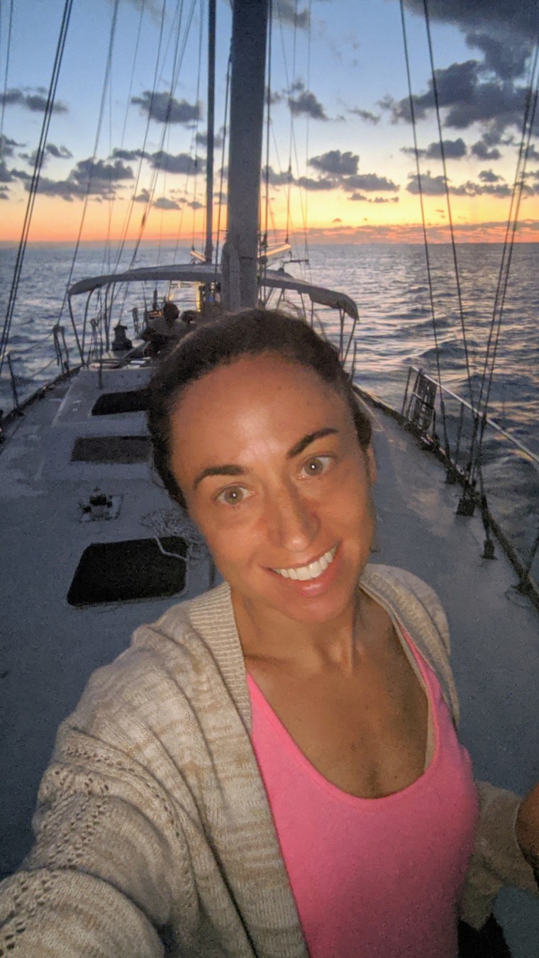 Psychotherapist and author Amy Morin on her sailboat.