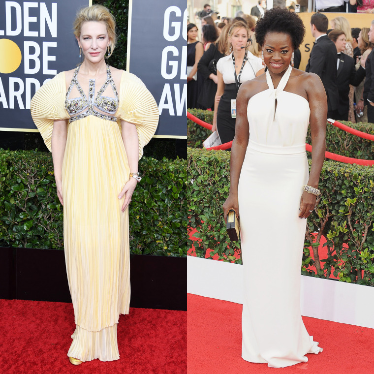 Cate Blanchett's Mary Katrantzou gown is up for auction, as is Viola Davis' Max Mara dress. 