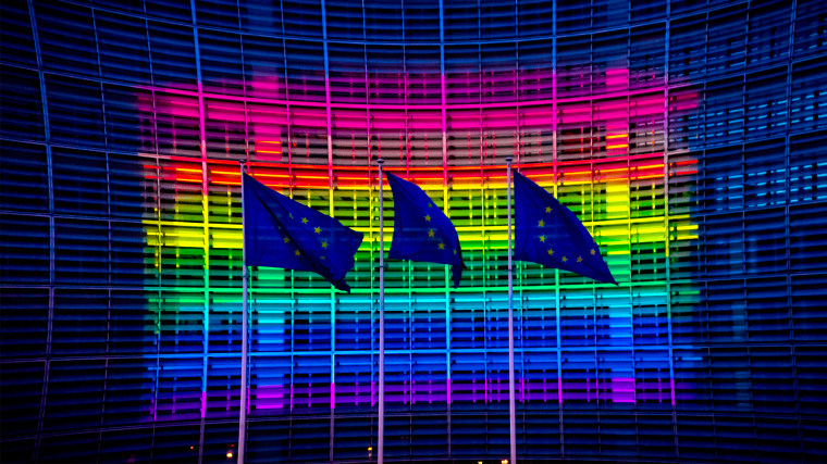 European Commission Lit Up Rainbow Colours