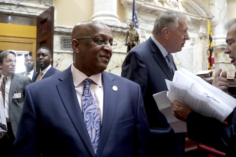 Baltimore Mayor Bernard "Jack" Young arrives at the Maryland Senate chambers during the first day of the state's 2020 legislative session on  Jan. 8, 2020, in Annapolis, Md.