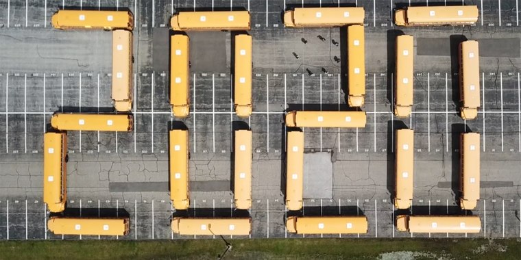 School buses in Loveland, Ohio, form "2020" in the drivers’ touching tribute to this year's graduating class.