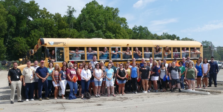 The transportation department of Loveland City School District in Ohio arranged 22 buses to spell out "2020" to honor this year's graduating seniors in lieu of a traditional commencement ceremony.