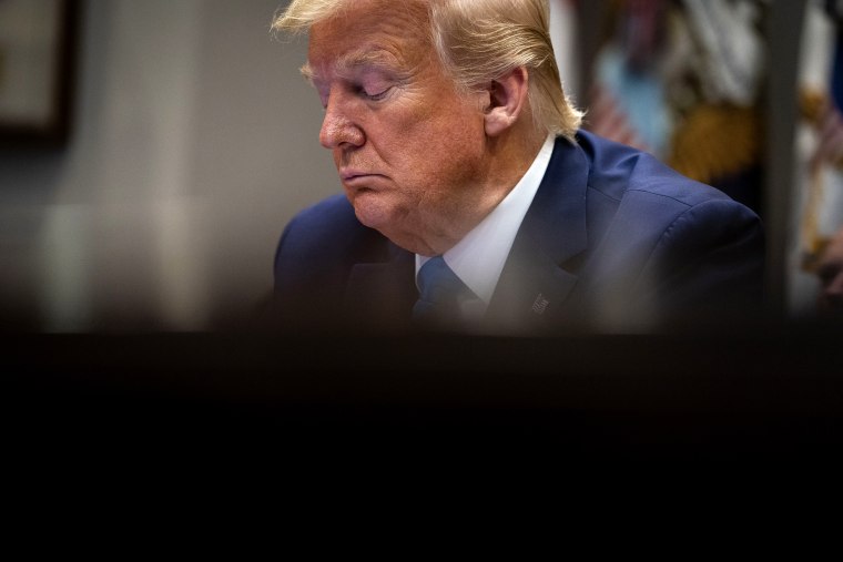 Image: President Donald Trump during a meeting in the Roosevelt Room at the White House on April 7, 2020.