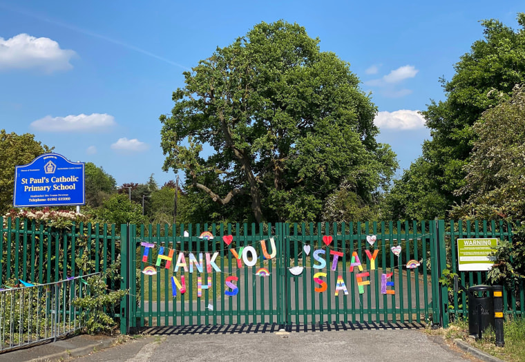 Image: A thank you sign for the NHS is seen outside a closed school in Cheshunt, following the outbreak of the coronavirus disease (COVID-19), Cheshunt