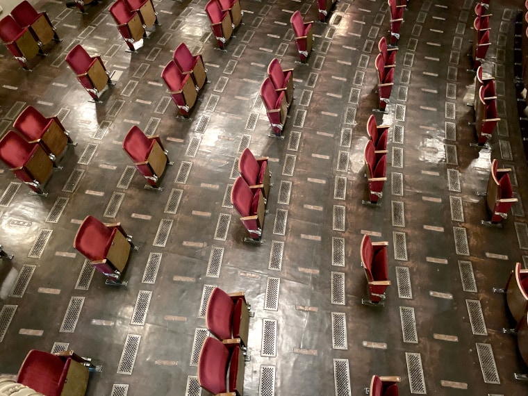The Berliner Ensemble have removed half of their seats to follow regulations and maintain social distancing.