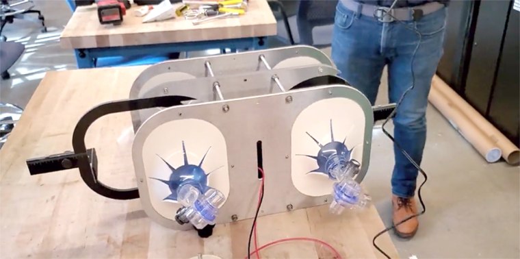 Prototype of the ventilator Craig helped build with Shannon Yee.