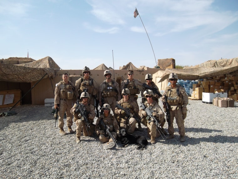 U.S. Marines serving in Afghanistan pose for a group photo.