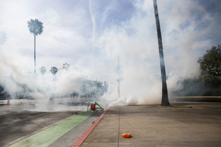 Tear gas looms over Ocean Avenue near the California Incline