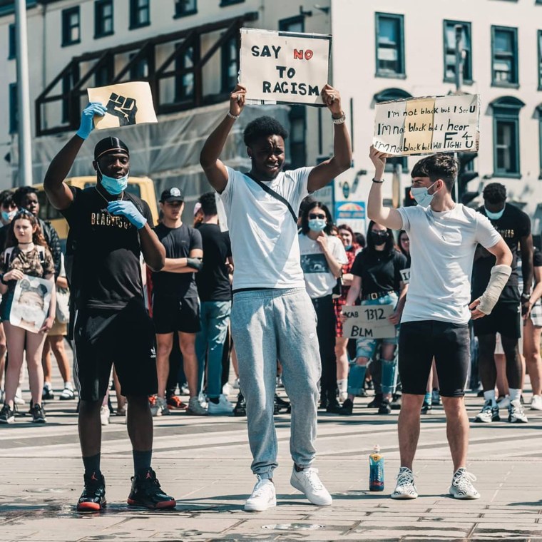  Kiitan Amao, Moyo Badun and Shaun Hill protesting in Ireland on June 2, 2020.