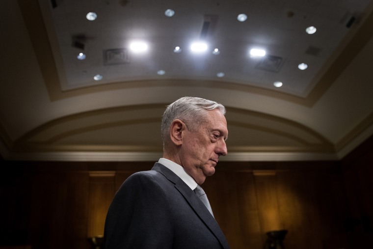 Image: Secretary of Defense James Mattis arrives for a Senate Foreign Relations Committee hearing on Oct. 30, 2017.