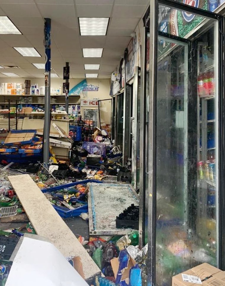 The damage inside  Salih Mothana's Express Food Market in Chicago.